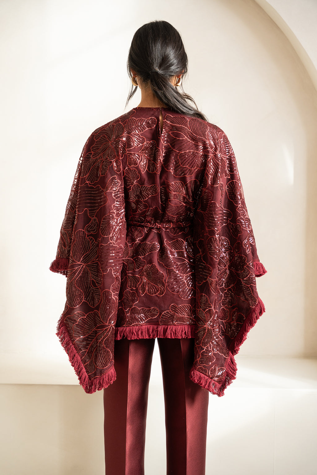 Sequin Cape & Trouser |Burgundy