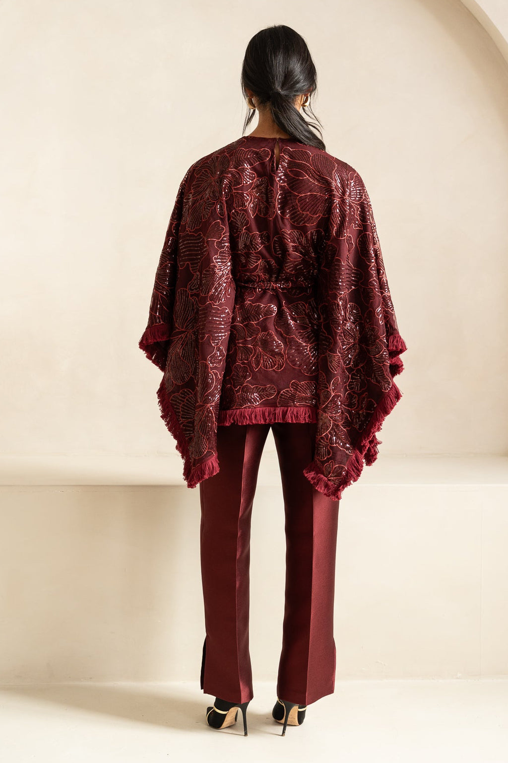 Sequin Cape & Trouser |Burgundy