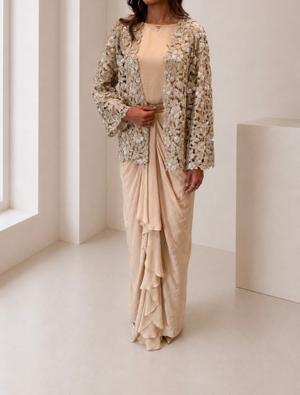 Lace Jacket, Top & Skirt set | Champagne