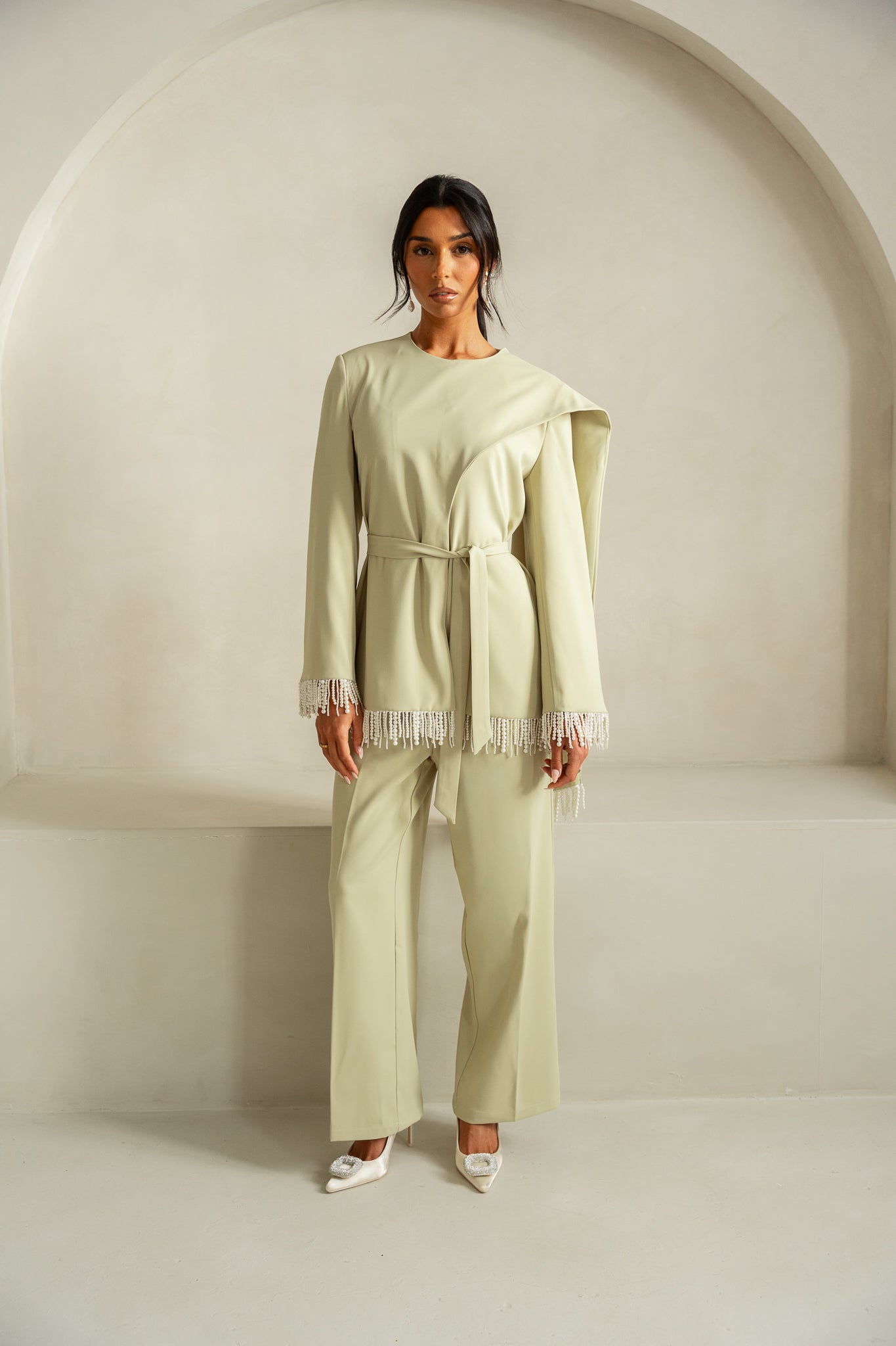 Pearl Tassel Jacket & Trouser | Pale Green
