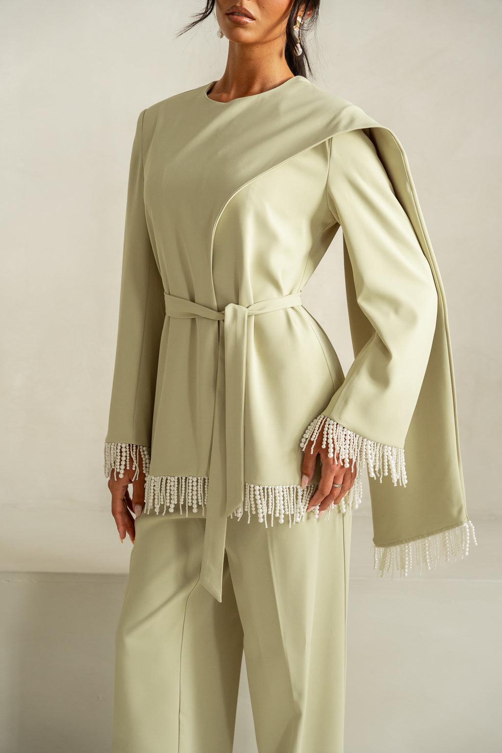 Pearl Tassel Jacket & Trouser | Pale Green