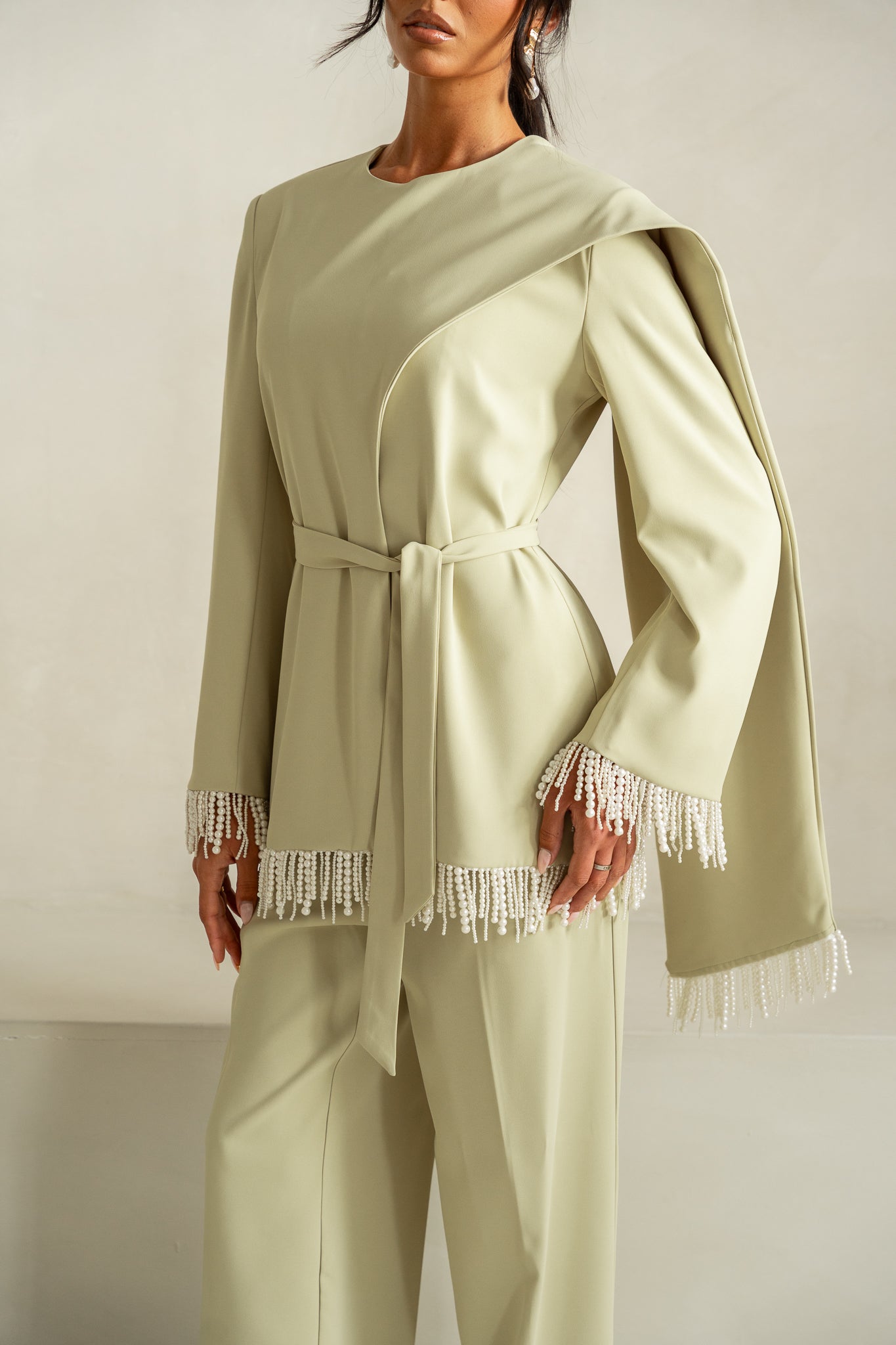 Pearl Tassel Jacket & Trouser | Pale Green