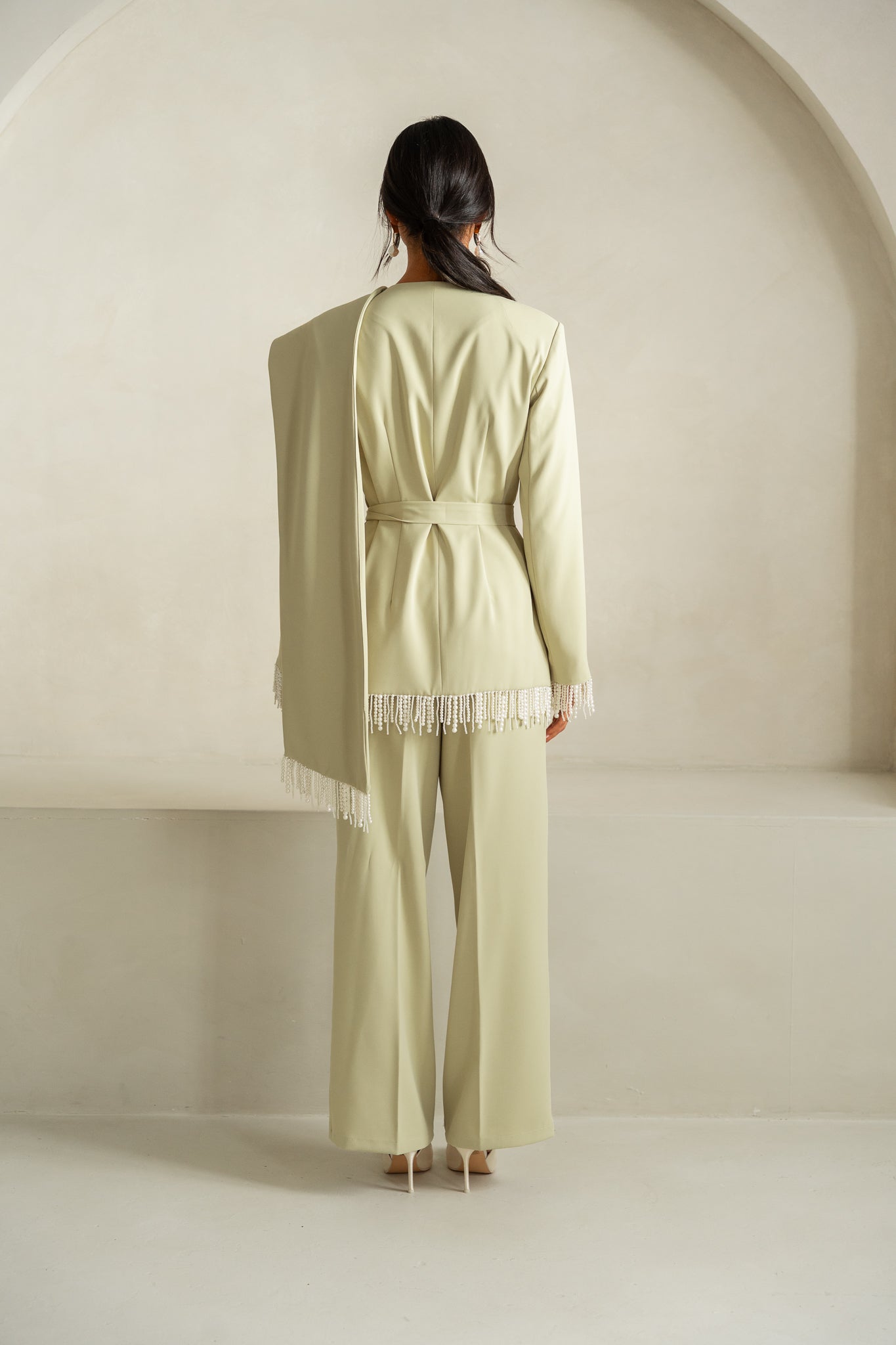 Pearl Tassel Jacket & Trouser | Pale Green
