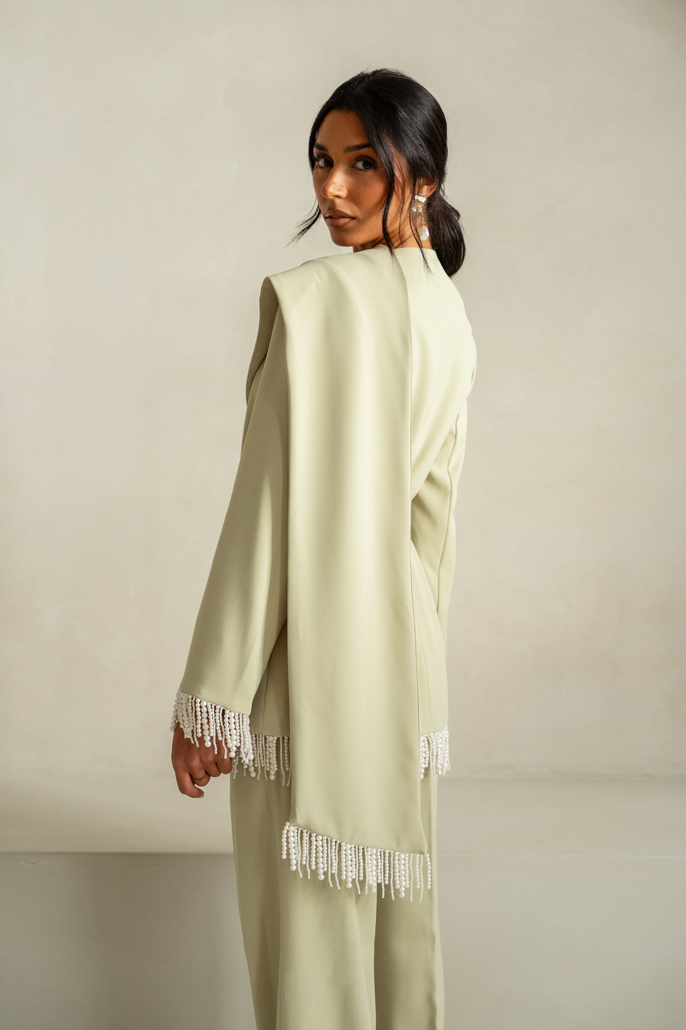 Pearl Tassel Jacket & Trouser | Pale Green