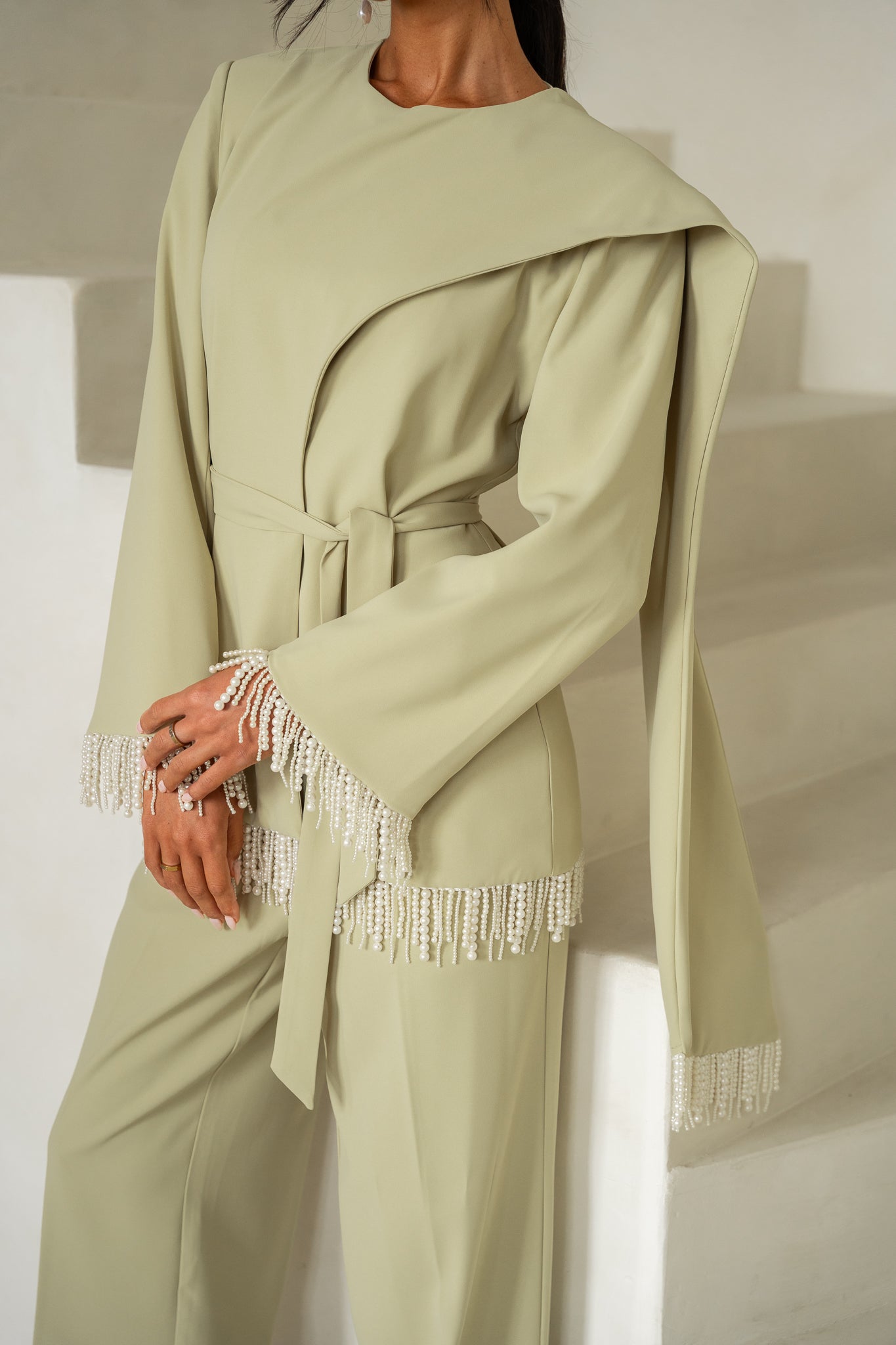 Pearl Tassel Jacket & Trouser | Pale Green