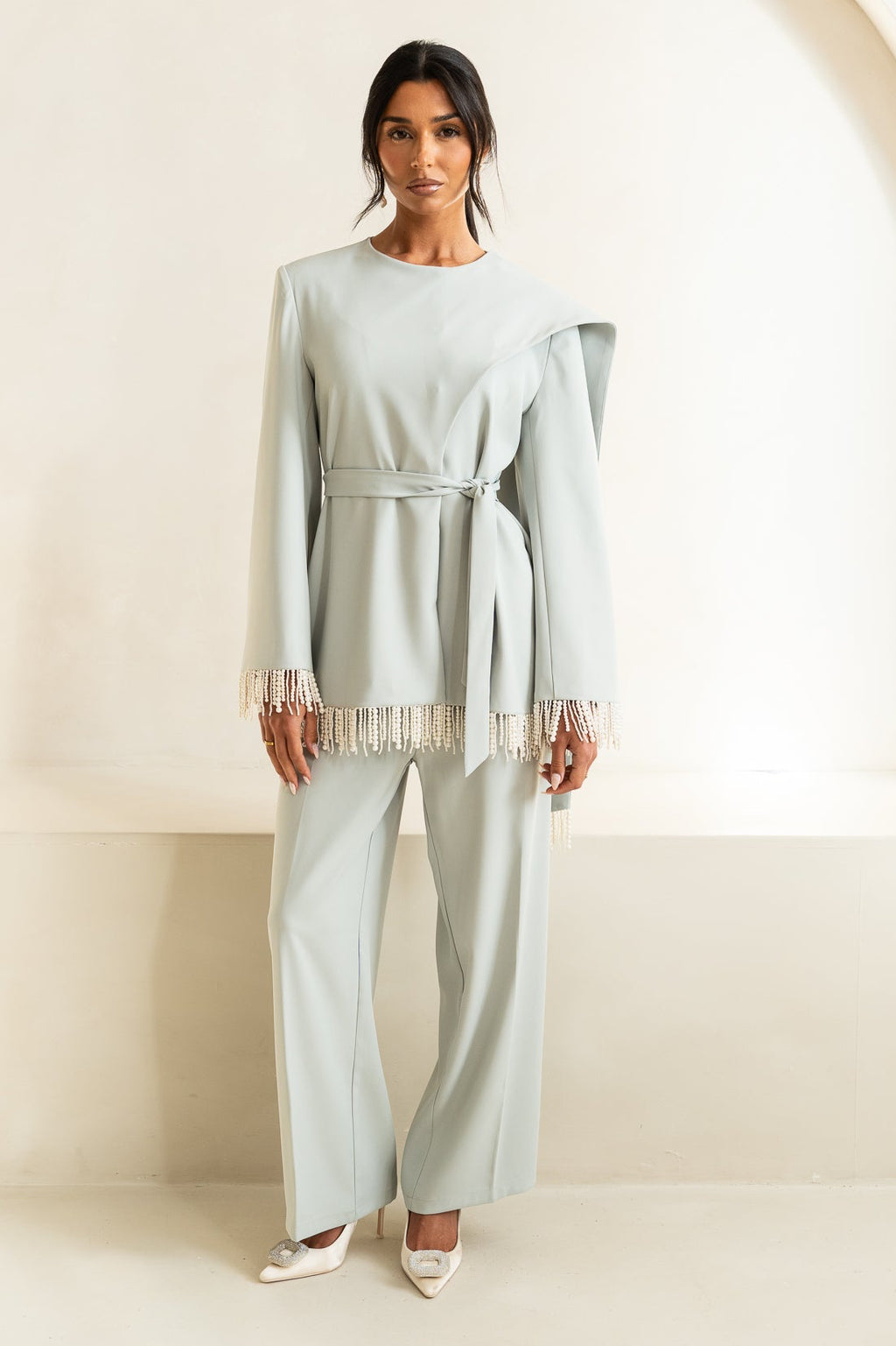 Pearl Tassel Jacket & Trouser | Pale Blue