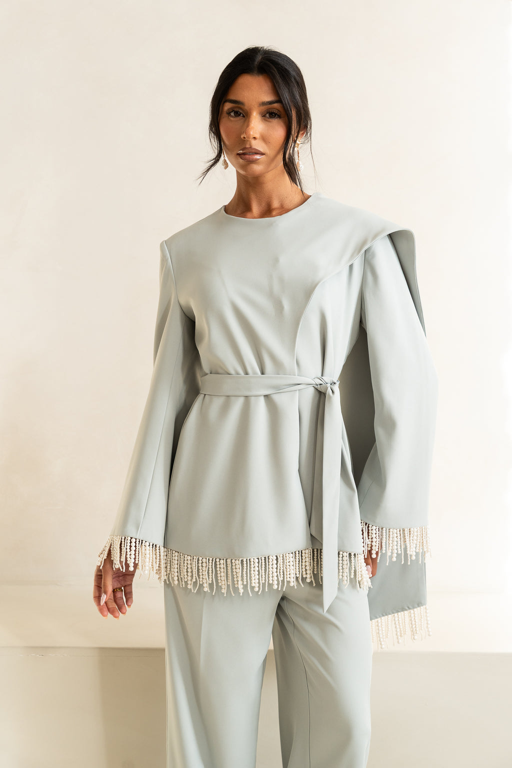 Pearl Tassel Jacket & Trouser | Pale Blue