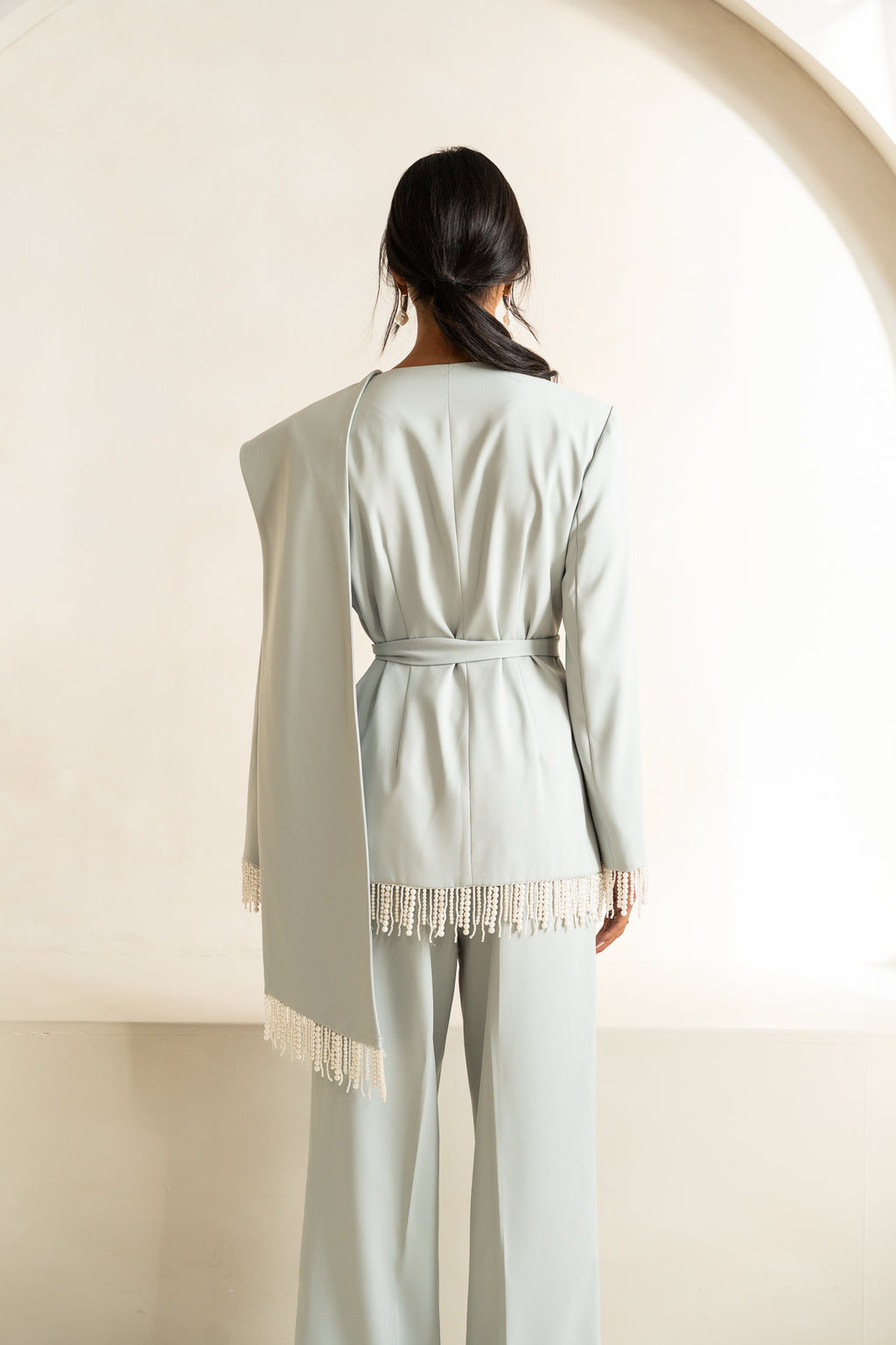 Pearl Tassel Jacket & Trouser | Pale Blue