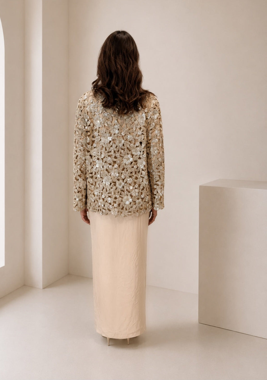 Lace Jacket, Top & Skirt set | Champagne