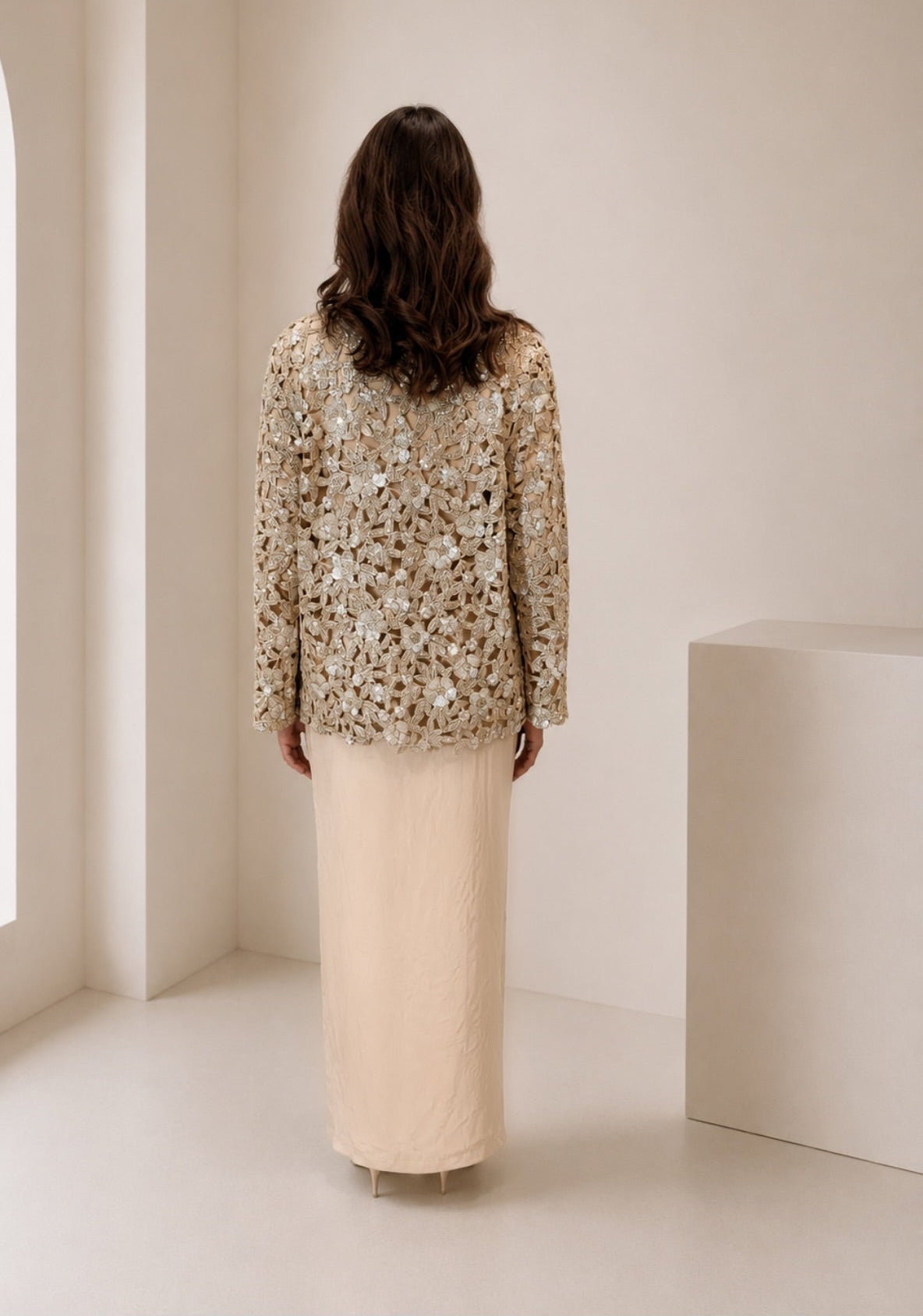 Lace Jacket, Top & Skirt set | Champagne